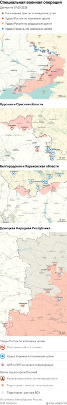 Карта спецоперации Вооруженных сил России на Украине на 07.09.2025