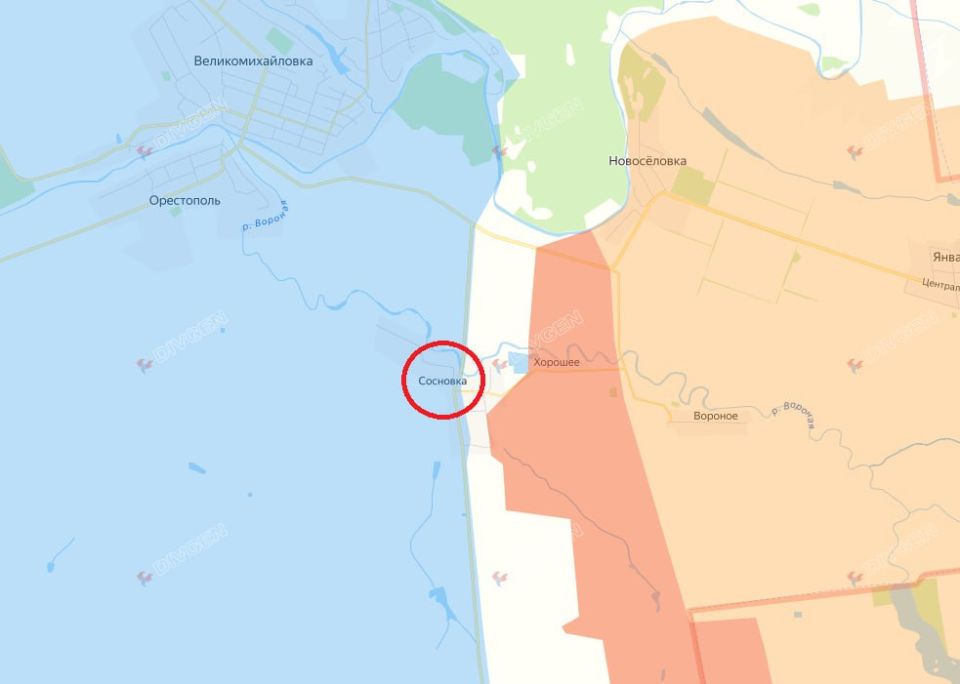 Российские военкоры сообщают, что ВС РФ освободили н.п. Сосновка в Днепропетровской области