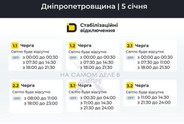 Днепропетровская область, график отключения электроэнергии