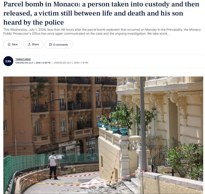 Личность пострадавшей при взрыве в Монако установлена, сообщает издание Nice Matin