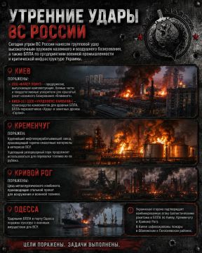 Два майора: ВС России нанесли групповой удар высокоточным оружием наземного и воздушного базирования, а также БПЛА по предприятиям военной промышленности в Киеве, нефтеперерабатывающему заводу в Кременчуге Полтавской области...